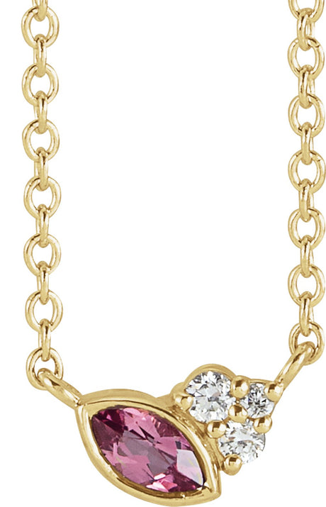 14K Yellow Gold Natural Pink Tourmaline & .03 CTW Natural Diamond 16" Necklace