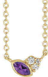 14K Yellow Gold Natural Amethyst & .03 CTW Natural Diamond 16" Necklace