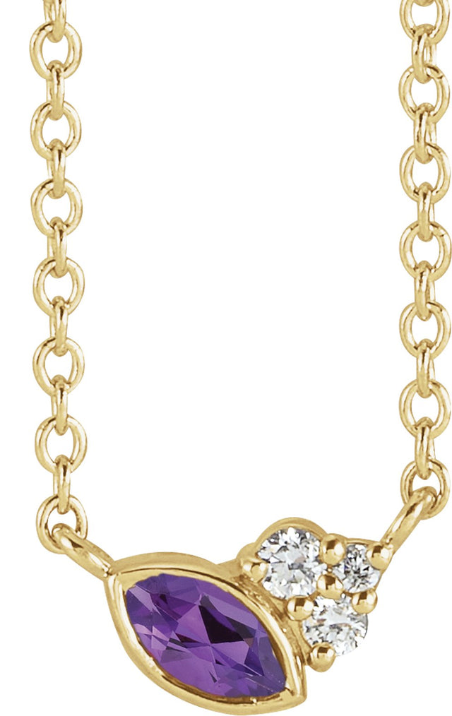 14K Yellow Gold Natural Amethyst & .03 CTW Natural Diamond 16" Necklace