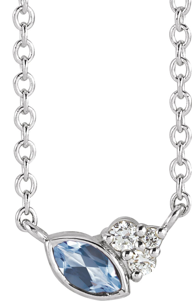 14K White Gold Natural Aquamarine & .03 CTW Natural Diamond 18" Necklace