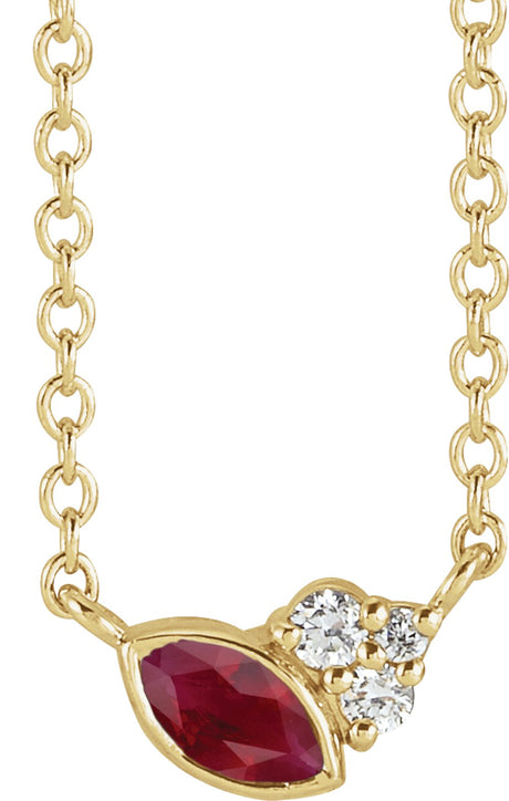 14K Yellow Gold Lab-Grown Ruby & .03 CTW Natural Diamond 16" Necklace