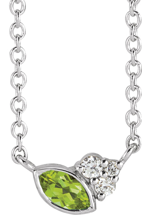 14K White Natural Peridot & .03 CTW Natural Diamond 18" Necklace