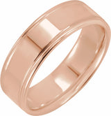 14K Rose Gold 7 mm Grooved Comfort-Fit Flat Band Size 10