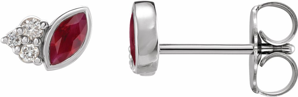 14K White Gold Natural Ruby & .05 CTW Natural Diamond Earrings