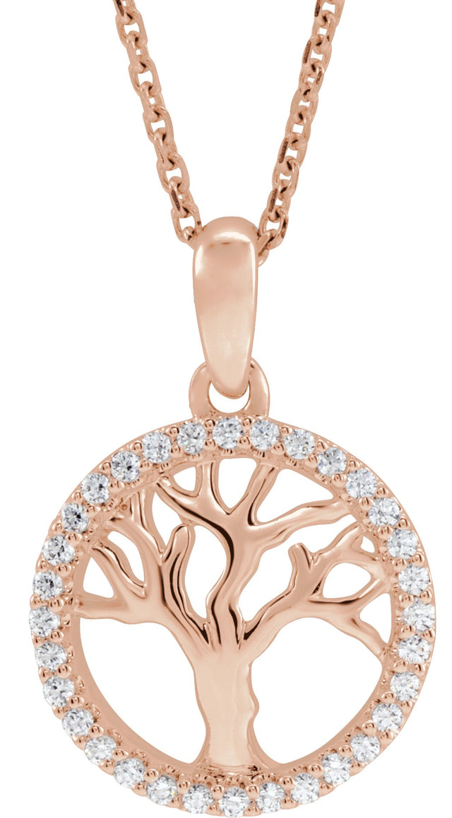 14K Rose 1/5 CTW Natural Diamond Tree of Life 16-18" Necklace