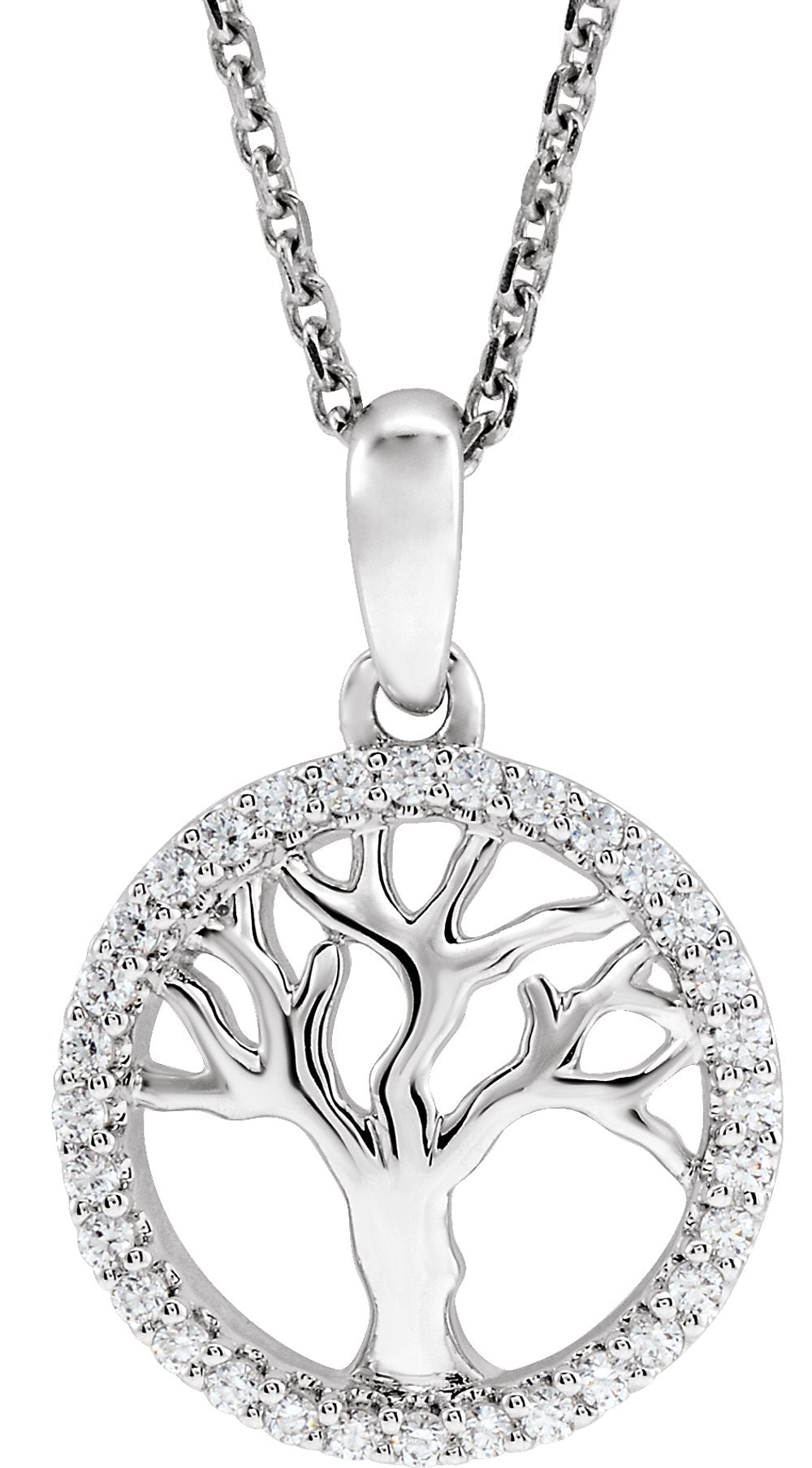 14K White 1/5 CTW Natural Diamond Tree of Life 16-18" Necklace