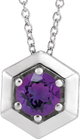 Sterling Silver Natural Amethyst Geometric 16-18" Necklace