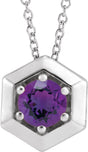 Sterling Silver Natural Amethyst Geometric 16-18" Necklace