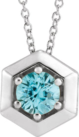 Sterling Silver Natural Blue Zircon Geometric 16-18" Necklace