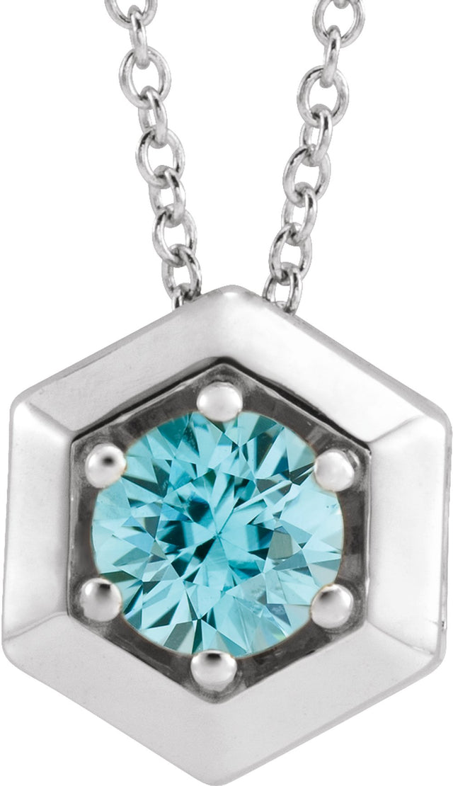 Sterling Silver Natural Blue Zircon Geometric 16-18" Necklace