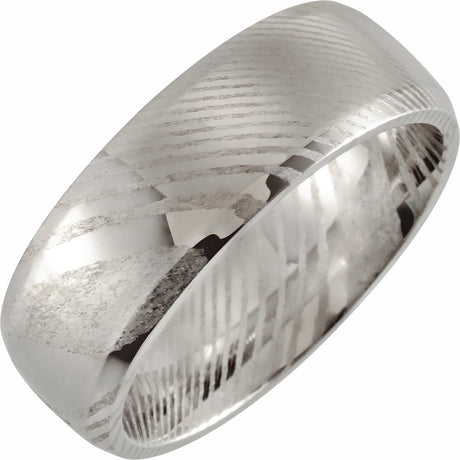 Damascus Steel 8 mm Beveled-Edge Comfort-Fit Band Size 7
