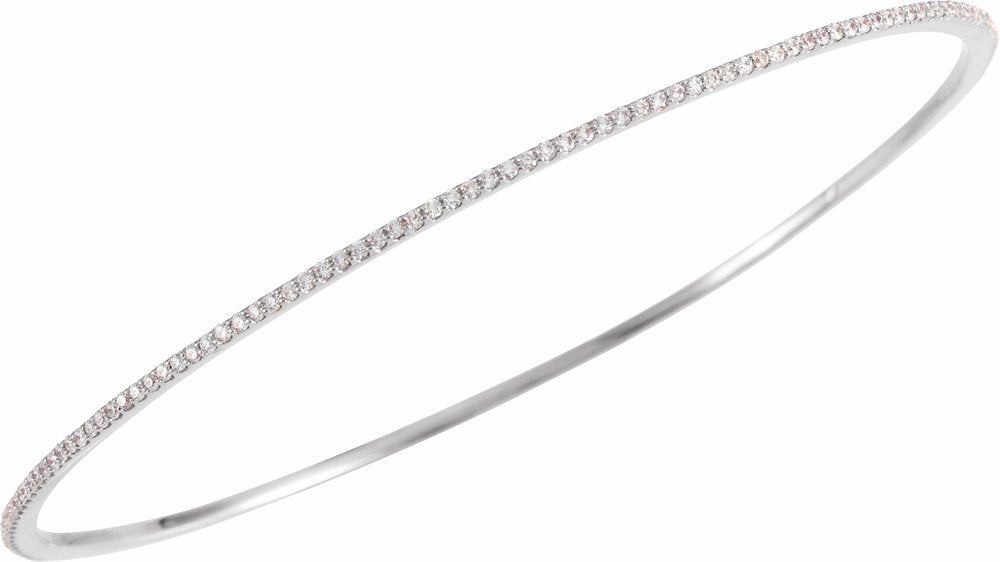 14K White 1 CTW Natural Diamond Stackable Bangle 8" Bracelet