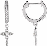 14K White Gold 1/8 CTW Natural Diamond Cross Hoop Earrings