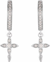 14K White 1/8 CTW Natural Diamond Cross Hoop Earrings