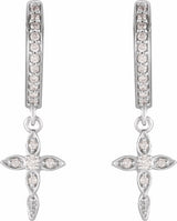 14K White Gold 1/8 CTW Natural Diamond Cross Hoop Earrings