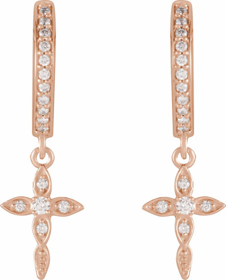 14K Rose 1/8 CTW Natural Diamond Cross Hoop Earrings
