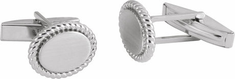 14K White Gold 15.6x12.5 mm Rope Pattern Cuff Links