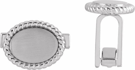 14K White Gold 15.6x12.5 mm Rope Pattern Cuff Links