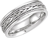 14K White 6.75 mm Rope Hand-Woven Flat Comfort-Fit Band Size 10