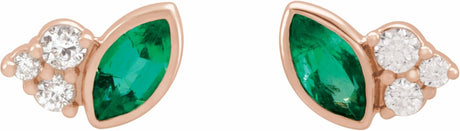14K Rose Natural Emerald & .05 CTW Natural Diamond Earrings