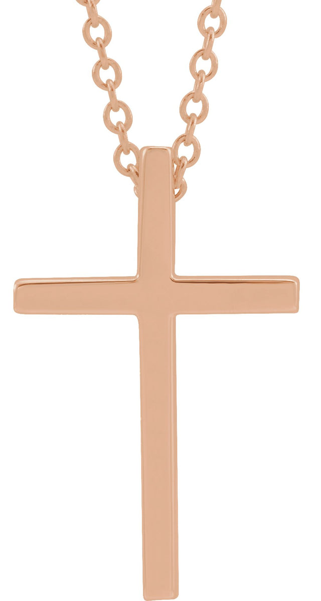 14K Rose 17.4x11.1 mm Cross 18" Necklace