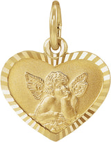 14K Yellow Gold 8x7 mm Heart Cherub Angel Medal