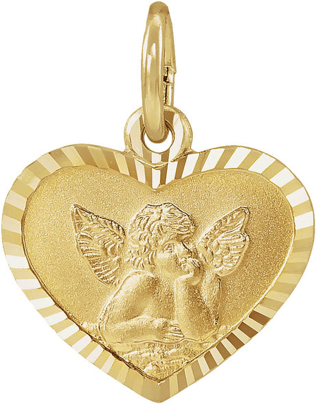 14K Yellow Gold 12x9 mm Heart Cherub Angel Medal
