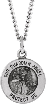 Sterling Silver 11.8 mm Guardian Angel Medal 18" Necklace