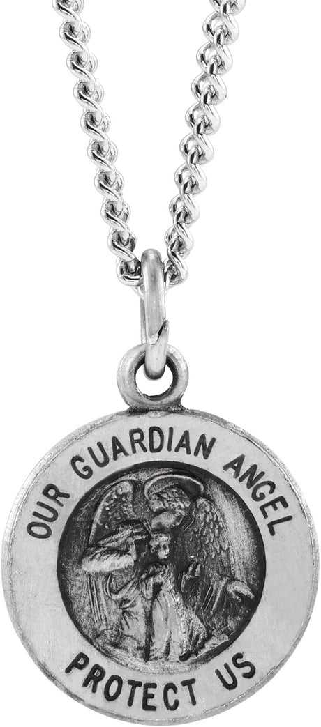 Sterling Silver 11.8 mm Guardian Angel Medal 18" Necklace