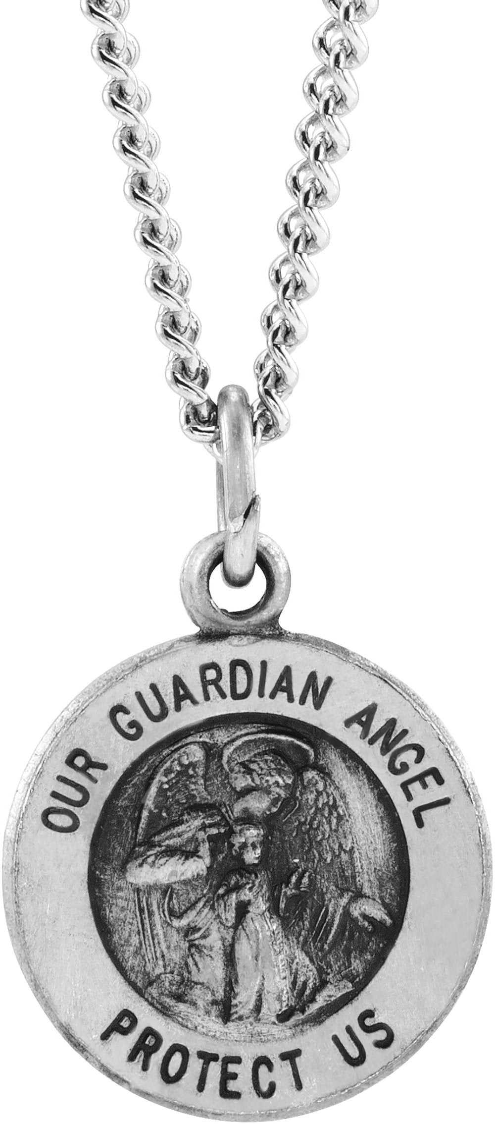 Sterling Silver 22 mm Guardian Angel Medal 18" Necklace