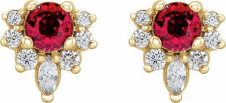 14K Yellow Gold Lab-Grown Ruby & 1/6 CTW Natural Diamond Earrings