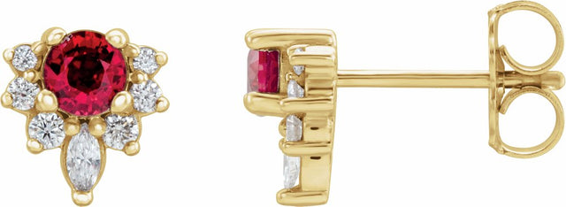 14K Yellow Gold Lab-Grown Ruby & 1/6 CTW Natural Diamond Earrings
