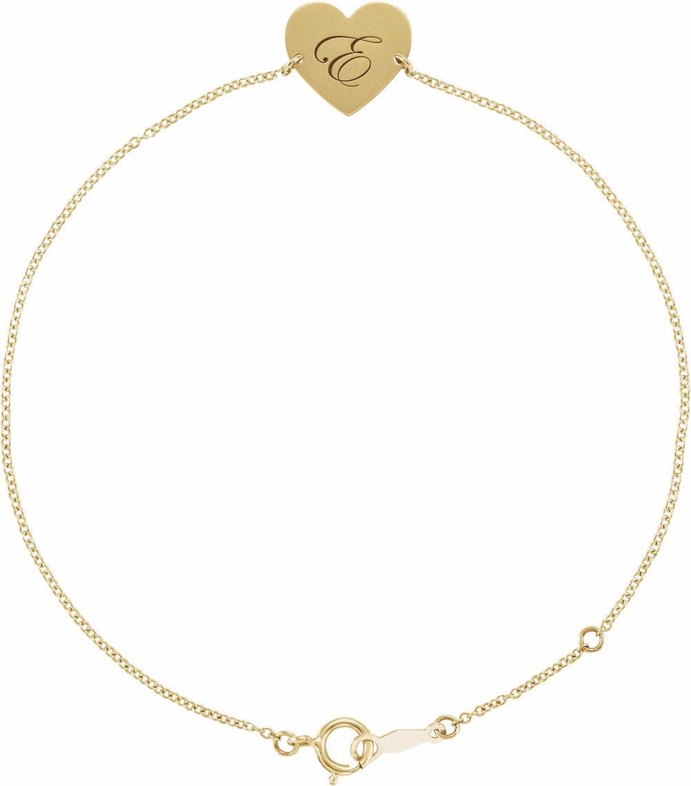 14K Yellow Gold Engravable Heart 7-8" Bracelet