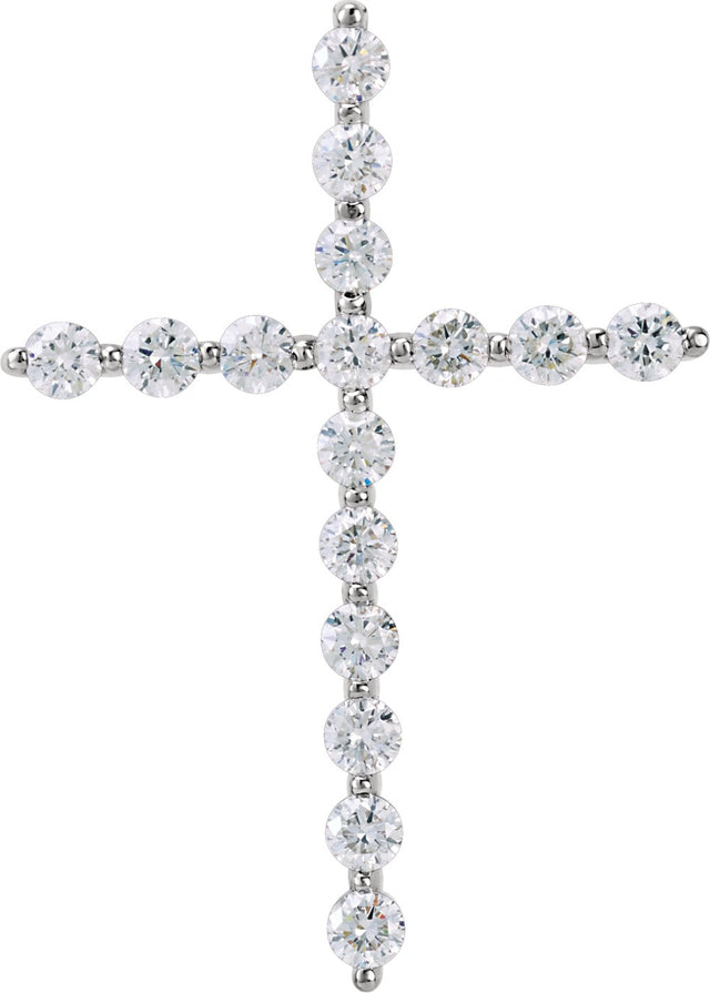 14K White 1 3/8 CTW Natural Diamond Cross Pendant