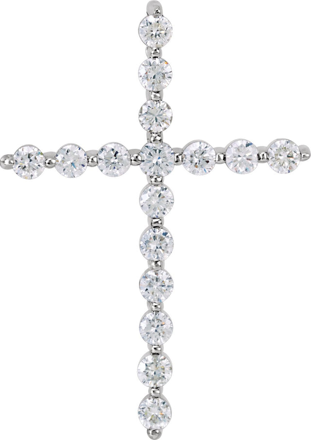 14K White 1  CTW Natural Diamond Cross Pendant