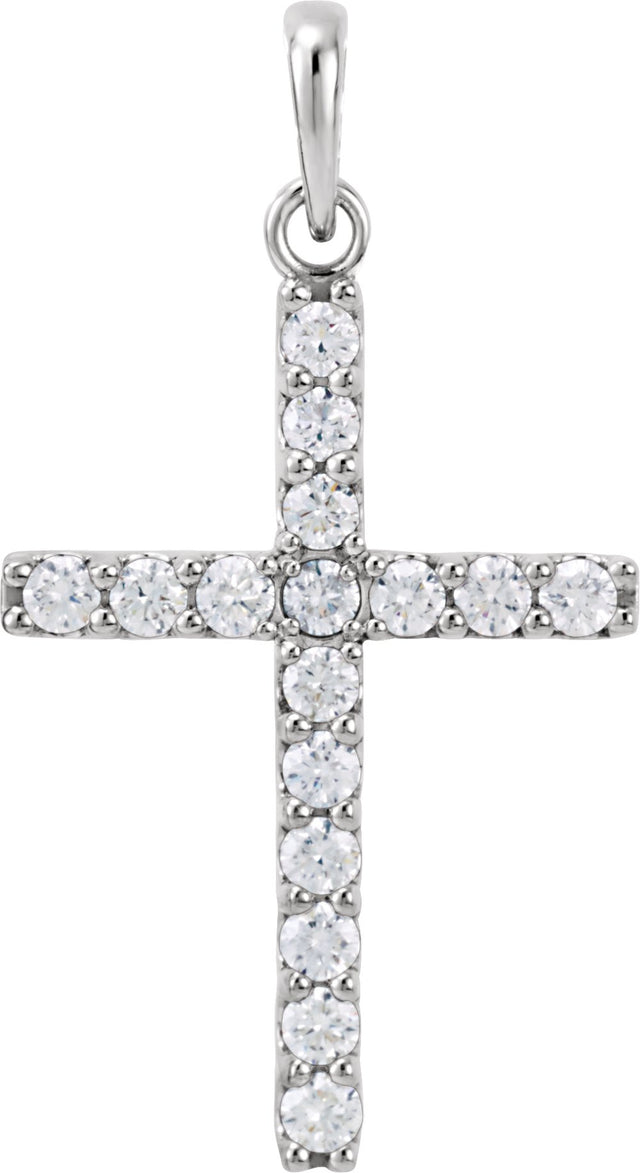 14K White Gold 1/2 CTW Natural Diamond Cross Pendant