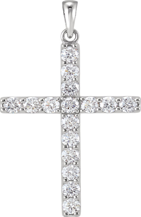 14K White 1/4 CTW Lab-Grown Diamond Cross Pendant