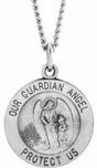 Sterling Silver 15 mm Guardian Angel Medal 18" Necklace