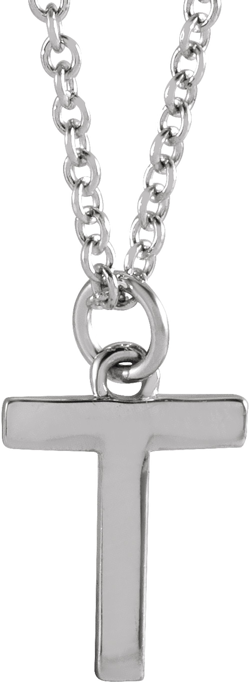 14K White Gold Initial T Dangle 16" Necklace