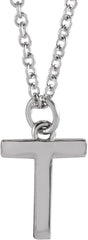 14K White Gold Initial T Dangle 16" Necklace