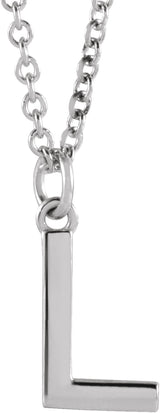 14K White Gold Initial L Dangle 18" Necklace