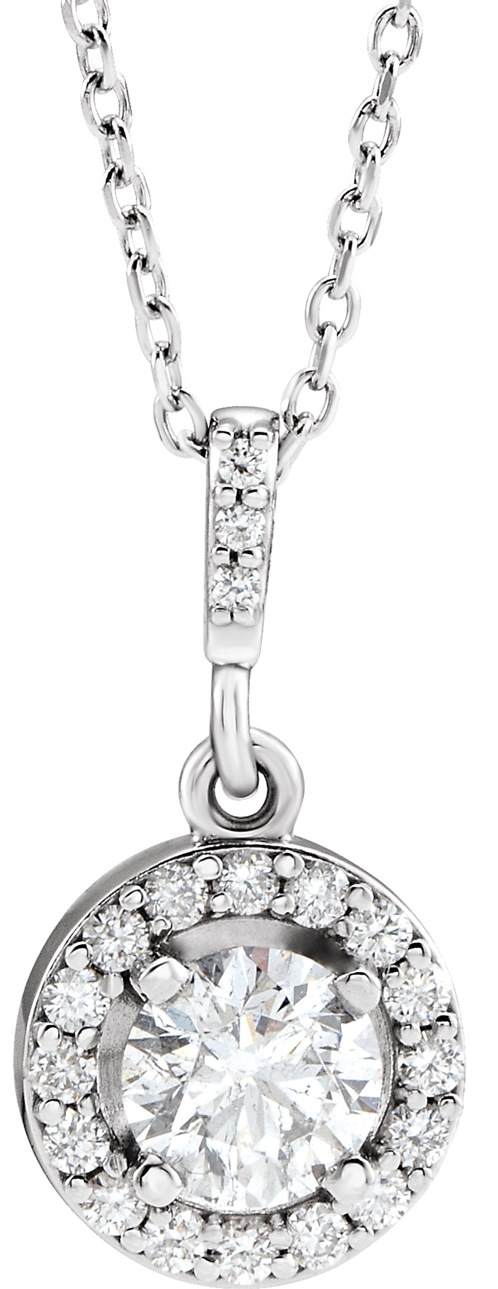 14K White Gold 5/8 CTW Natural Diamond Halo-Style 18" Necklace