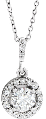 14K White Gold 5/8 CTW Natural Diamond Halo-Style 18" Necklace