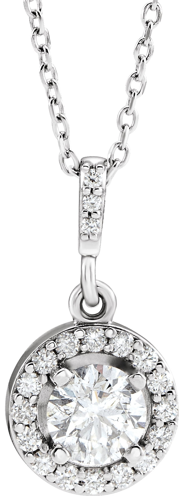 14K White Gold 5/8 CTW Natural Diamond Halo-Style 18" Necklace