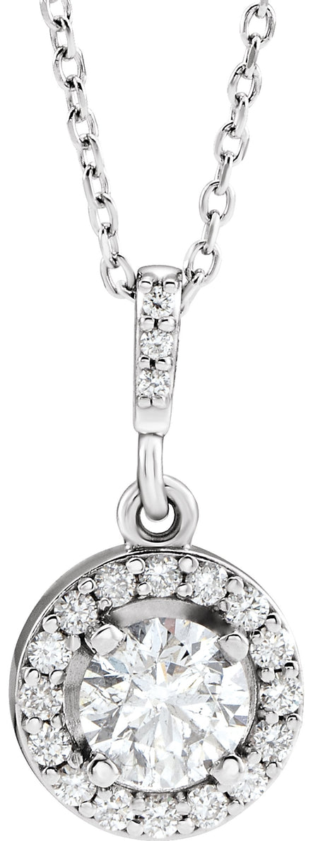 14K White Gold 5/8 CTW Natural Diamond Halo-Style 18" Necklace