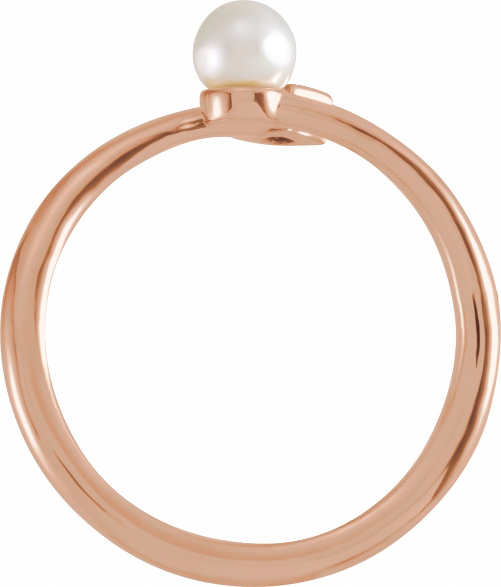 14K Rose Gold Cultured White Akoya Pearl & 1/10 CT Natural Diamond Ring