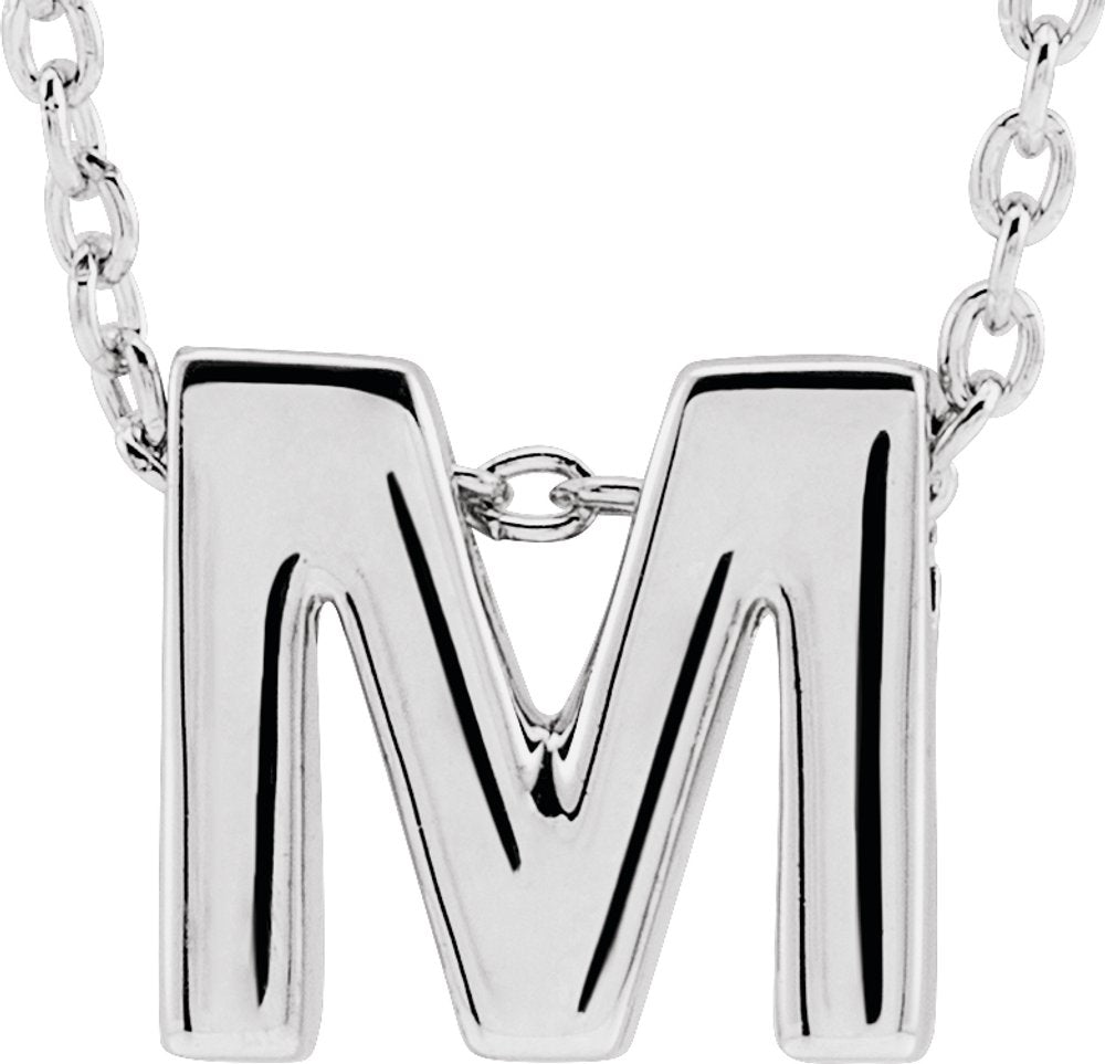 14K White Initial M Slide Pendant 16-18" Necklace 