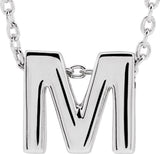 14K White Initial M Slide Pendant 16-18" Necklace 