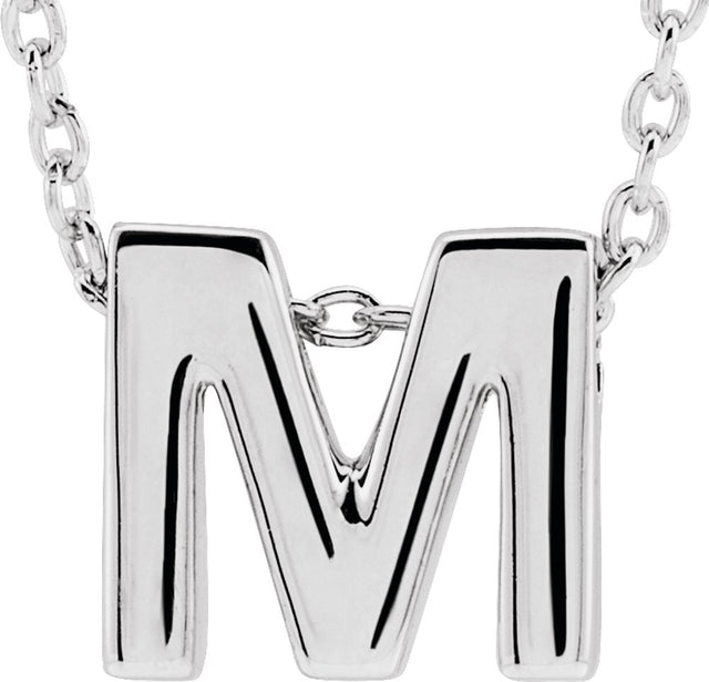 14K White Initial M Slide Pendant 16-18" Necklace 