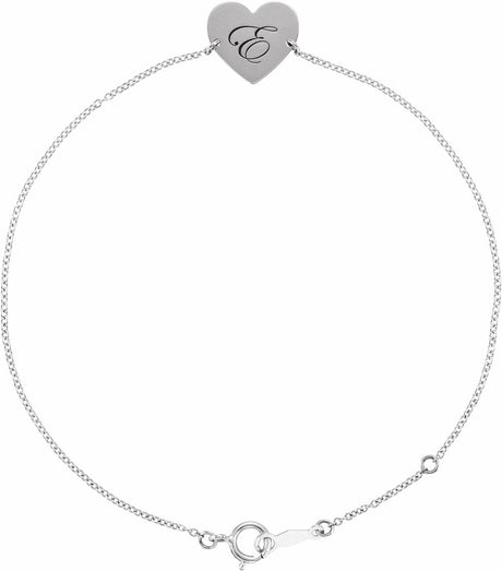 14K White Engravable Heart 7-8" Bracelet